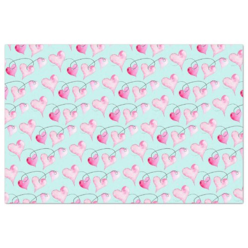 Pink Hearts Pattern Watercolor Tissue Paper