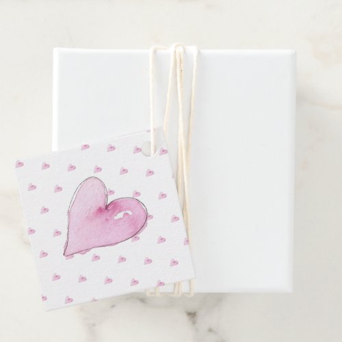 Pink Hearts Pattern Watercolors Sweet Love Baby Favor Tags