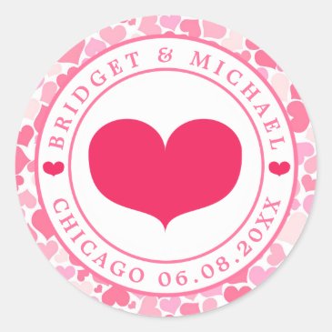 Pink Hearts Pattern Wedding Sticker