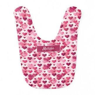 Pink Hearts Pattern With Custom Name Baby Bib