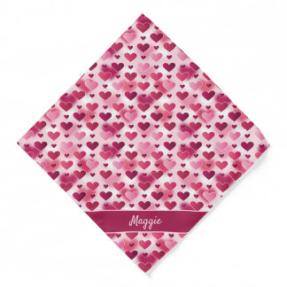 Pink Hearts Pattern With Custom Name Bandana