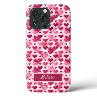 Pink Hearts Pattern With Custom Name iPhone 13 Pro Case