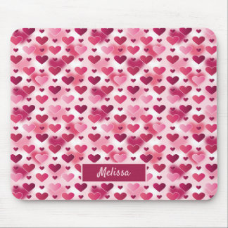 Pink Hearts Pattern With Custom Name Mouse Pad