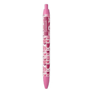 Pink Hearts Pattern With Custom Name Pen