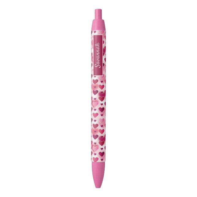 Pink Hearts Pattern With Custom Name Pen (Front Vertical)