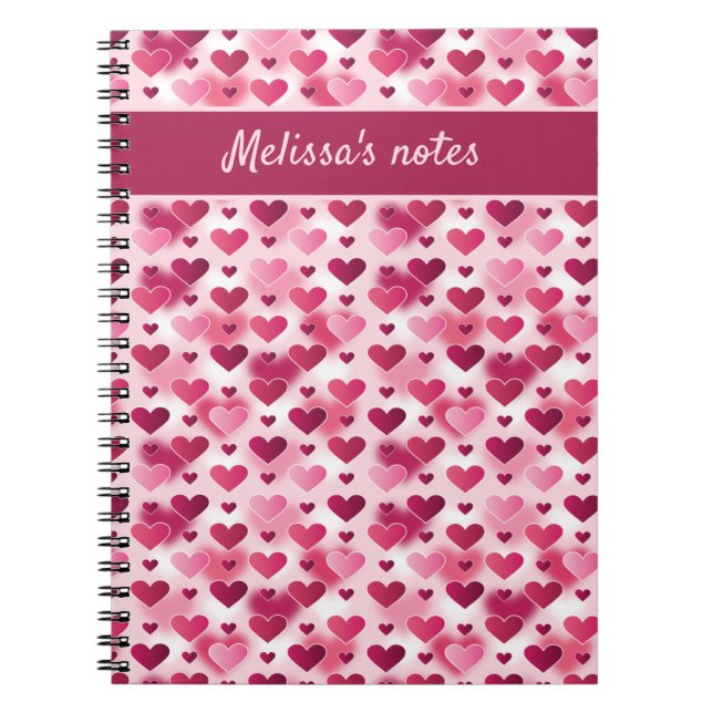 Pink Hearts Pattern With Custom Text Notebook (Front)