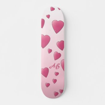 Pink Hearts Pattern With Initials. Pretty Skateboard by Graphics_By_Metarla at Zazzle
