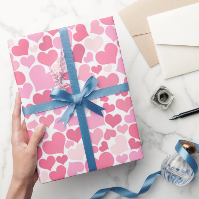 Pink Hearts Pattern Wrapping Paper (Gifting)