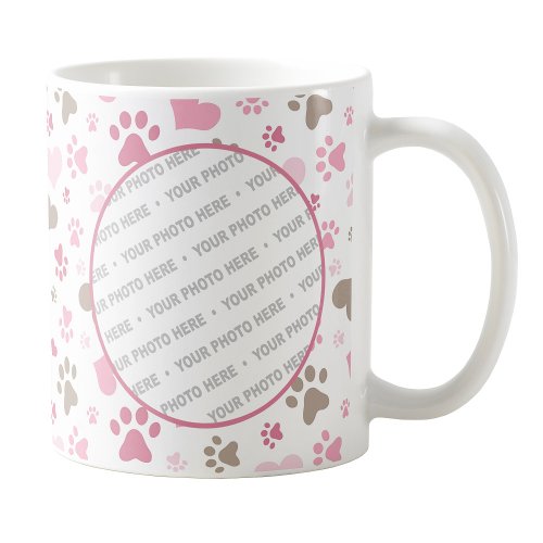 Pink Hearts Paw Prints Pet Photo Mug