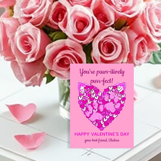 Pink Hearts Paws Cat/Dog Animal Lovers Valentines  Postcard (Creator Uploaded)