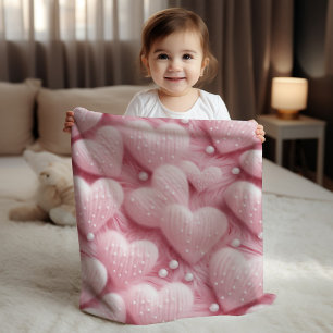 Pink Hearts Pearls Baby Blanket