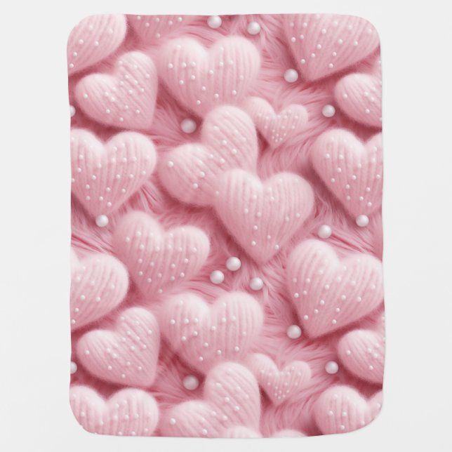 Pink Hearts Pearls Baby Girl Baby Blanket (Front)