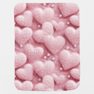Pink Hearts Pearls Baby Girl Blanket