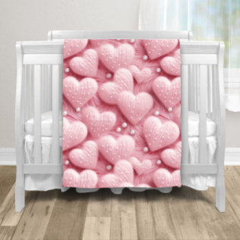 Pink Hearts Pearls Fleece Blanket by The_Baby_Boutique at Zazzle