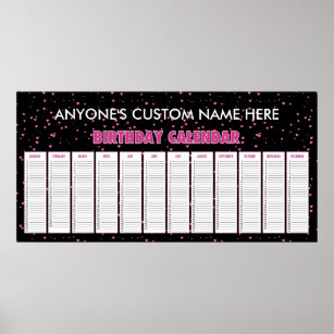 Calendar Hearts Art Wall Décor Zazzle Pink Hearts Perpetual Birthday Calendar Poster