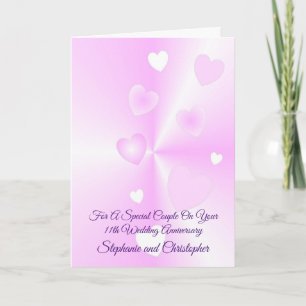 Pink Hearts Personalised 11th Wedding Anniversary Card