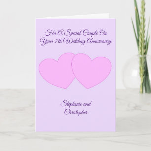 Pink Hearts Personalised 7th Wedding Anniversary Card