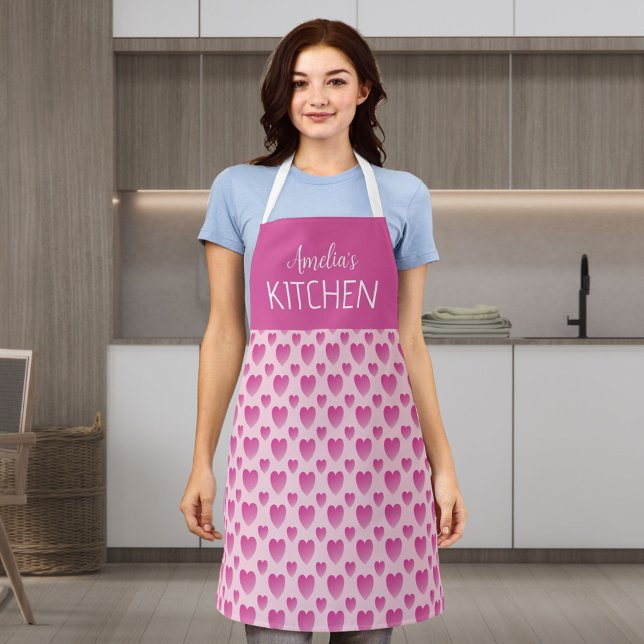 Pink Hearts Personalized  Apron (Creator Uploaded)