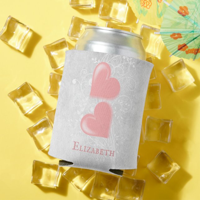 Pink Hearts Personalized Can Cooler (In Situ Summer)