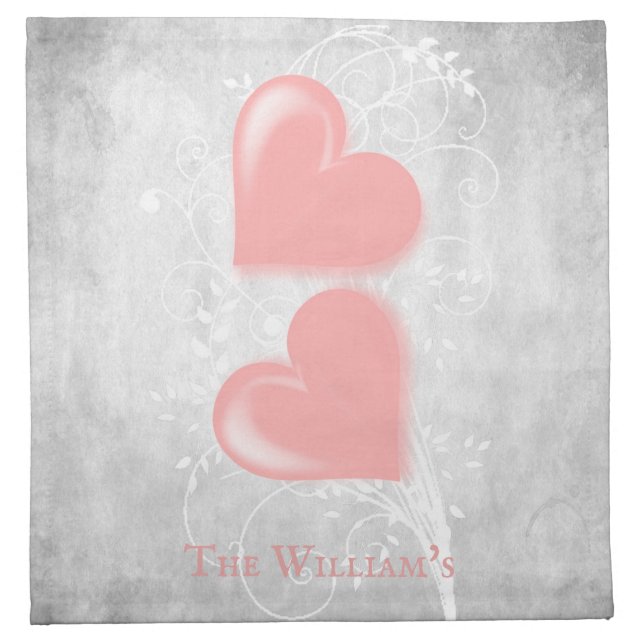 Pink Hearts Personalized Cloth Napkin (Front)