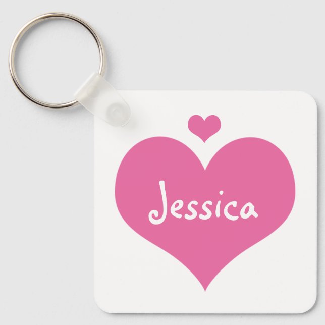 Pink Hearts - Personalized Girly Name Keychain (Front)