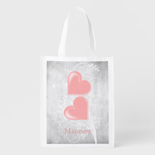 Pink Hearts Personalized Grocery Bag