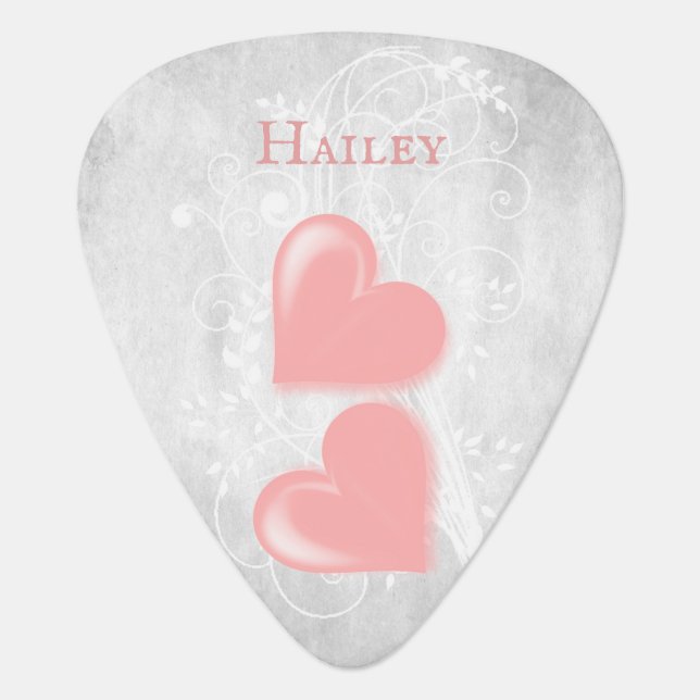 Pink Hearts Personalized Guitar Pick (Front)