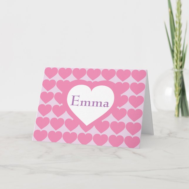 Pink Hearts Personalized Heart Note Card (Front)