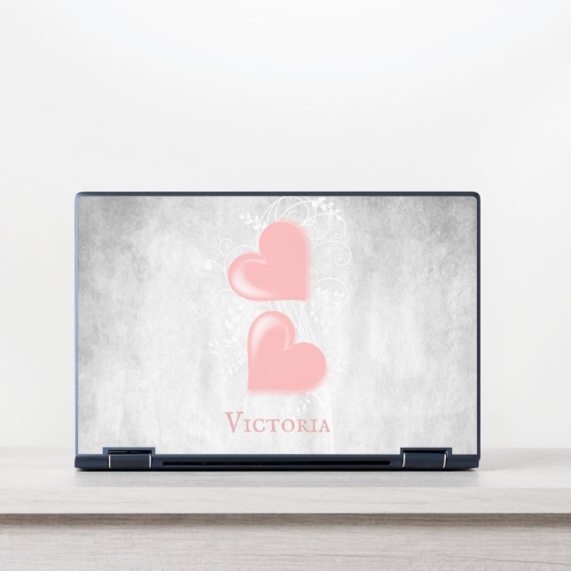 Pink Hearts Personalized HP Laptop Skin (Front)