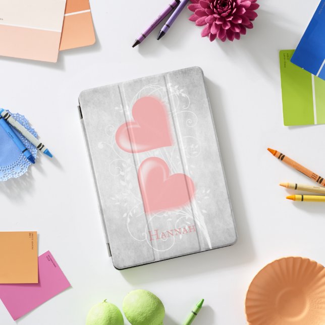 Pink Hearts Personalized iPad Pro Cover (Desk)