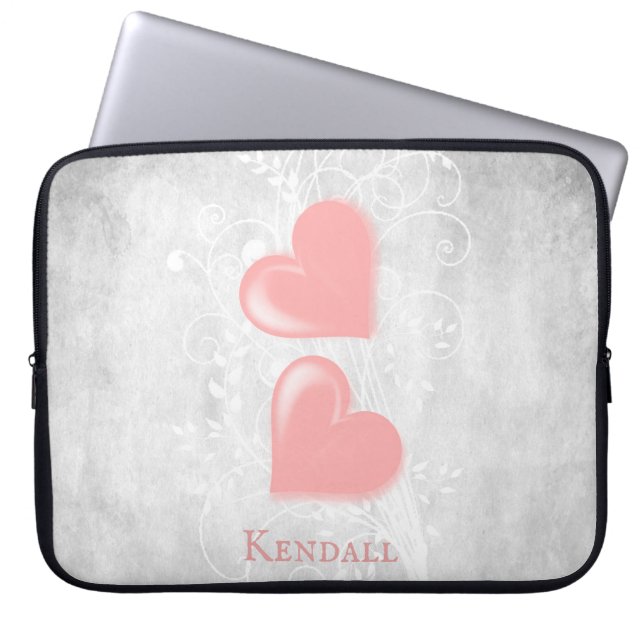 Pink Hearts Personalized Laptop Sleeve (Front)