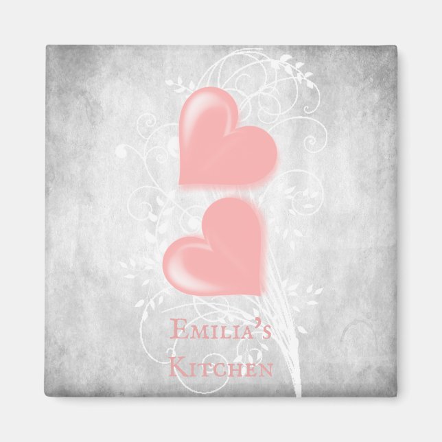 Pink Hearts Personalized Magnet (Front)