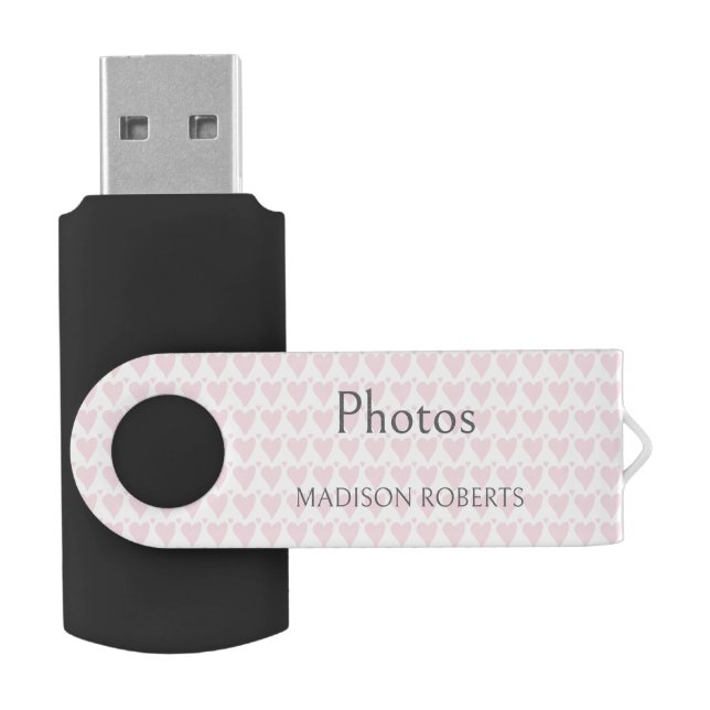 Pink Hearts Personalized Name Flash Drive (Opened)