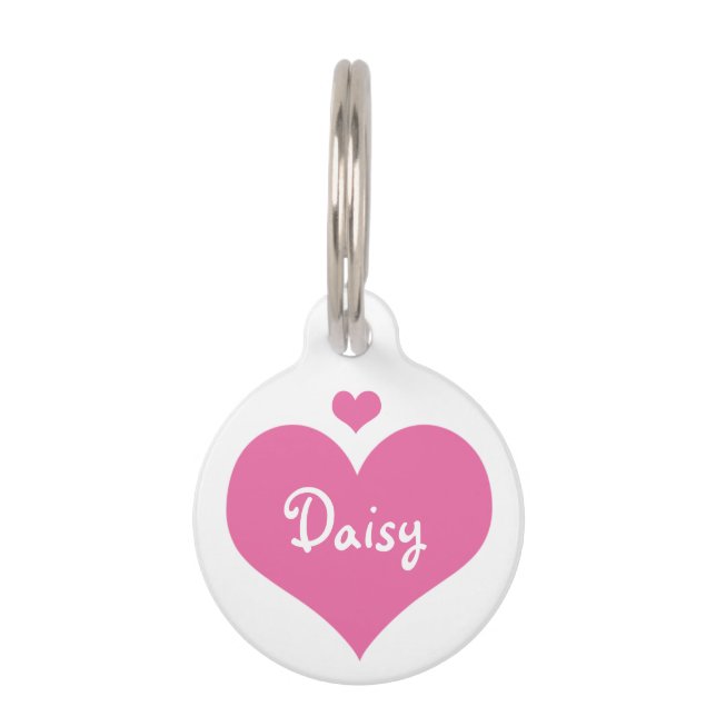Pink Hearts Personalized Name Pet ID Tag (Front)