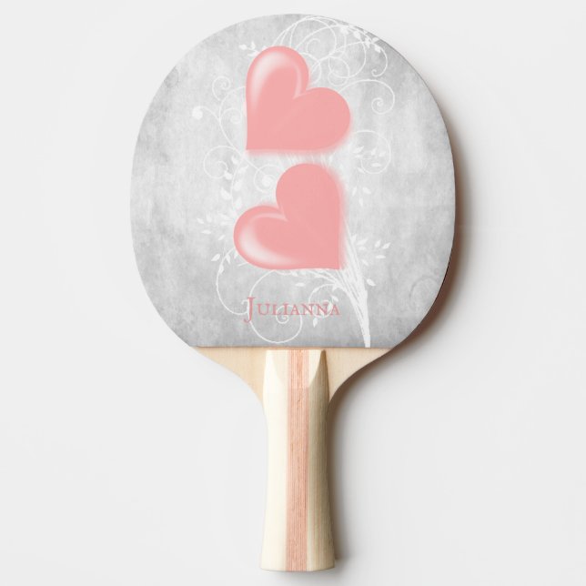 Pink Hearts Personalized Ping Pong Paddle (Front)