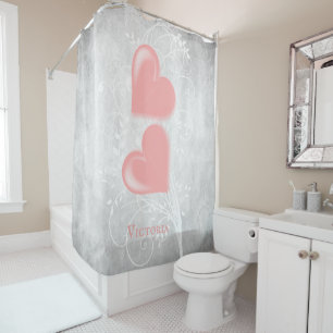 Pink Hearts Personalized Shower Curtain