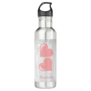 Pink Hearts Personalized Stainless Steel Water Bottle
