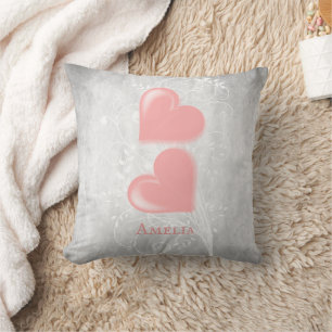 Pink Hearts Personalized Throw Pillow