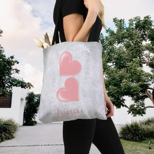 Pink Hearts Personalized Tote Bag