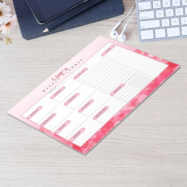 Pink Hearts Personalized Weekly Planner Notepad (Creator Uploaded)
