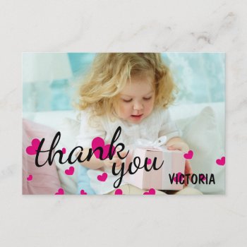Pink Hearts Photo - 3x5 Thank You Flat Card by Midesigns55555 at Zazzle