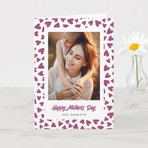 Pink Hearts Photo Happy Mothers Day Card