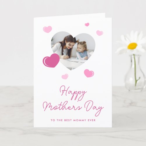 Pink Hearts Photo Mothers Day Card