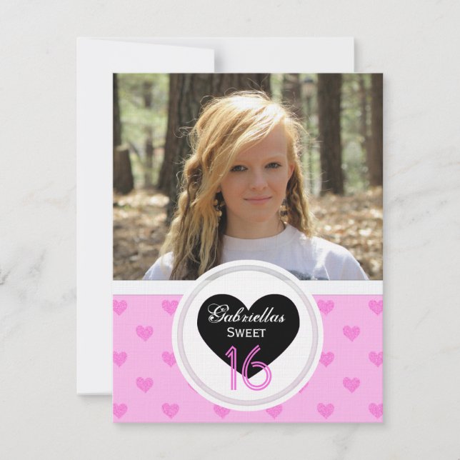Pink Hearts:Picture:Sweet 16th Birthday Invitation (Front)