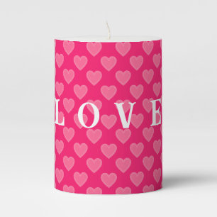 Pink Hearts Pillar Candle