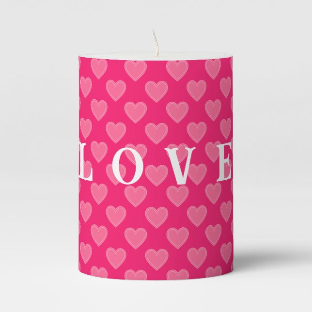 Pink Hearts Pillar Candle (Front)