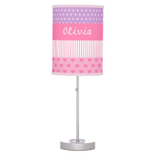 Pink Hearts Polka Dots Pattern Girls Room Decor Table Lamp