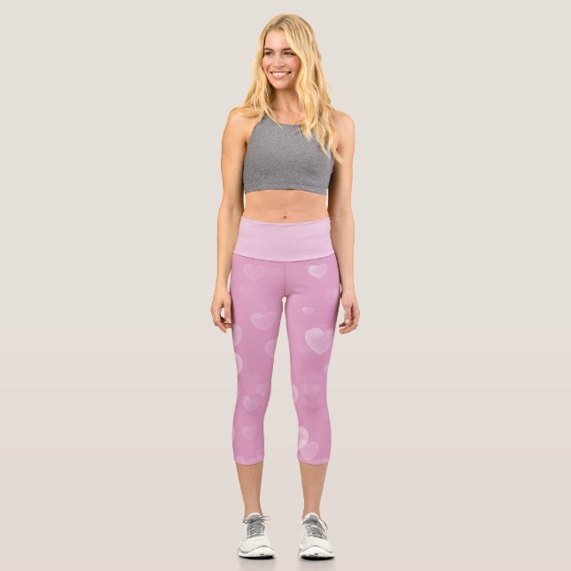 Pink Hearts Pretty Pastel   Capri Leggings (Front)