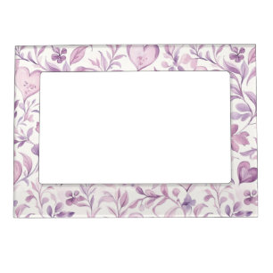 Pink Hearts Purple Leaves Magnetic Frame