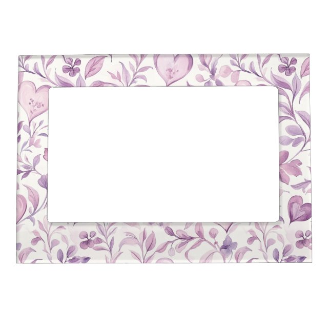 Pink Hearts Purple Leaves Magnetic Frame (Front)